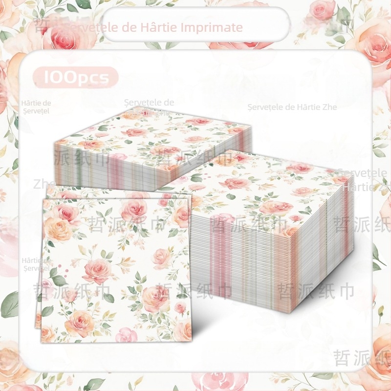 [stoc disponibil] Șervețel decorativ pentru petrecere cu imprimeu roz șampanie transfrontalier