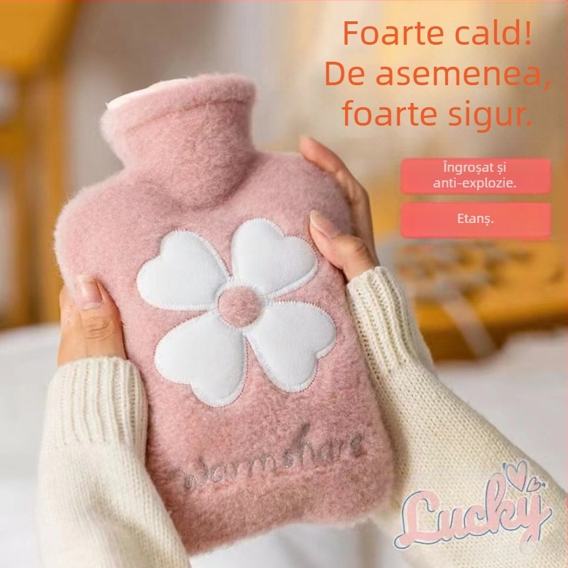 Sac de pluș cu apă caldă, umplere cu apă, burtă caldă, sac de apă caldă, umplere cu apă, pat cald cu desene animate drăguț, talie caldă, rezistent la explozii, mâini calde din PVC