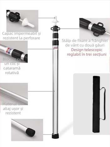 Stâlp telescopic pentru baldachin din aliaj de aluminiu pentru exterior, 2,3 m-3 m, reglabil în 3 secțiuni, suport extensibil pentru ușă de cort, lonjeron portabil