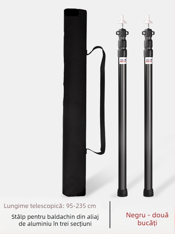 Stâlp telescopic pentru baldachin din aliaj de aluminiu pentru exterior, 2,3 m-3 m, reglabil în 3 secțiuni, suport extensibil pentru ușă de cort, lonjeron portabil