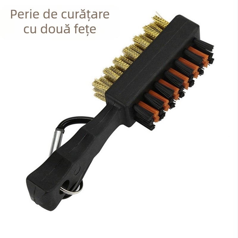 Perie de curățare a clubului de golf, perie scurtă cu două fețe, cu carabină, instrument de curățare, accesorii pentru îngrijirea canelurilor capului clubului