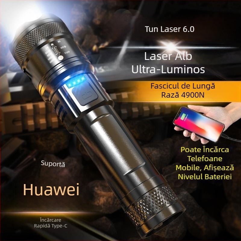 Lanternă reîncărcabilă transfrontalieră super ușoară cu rază lungă de acțiune, reflector de patrulare în aer liber, pistol cu zoom Aurora, proiector mare, pistol laser puternic