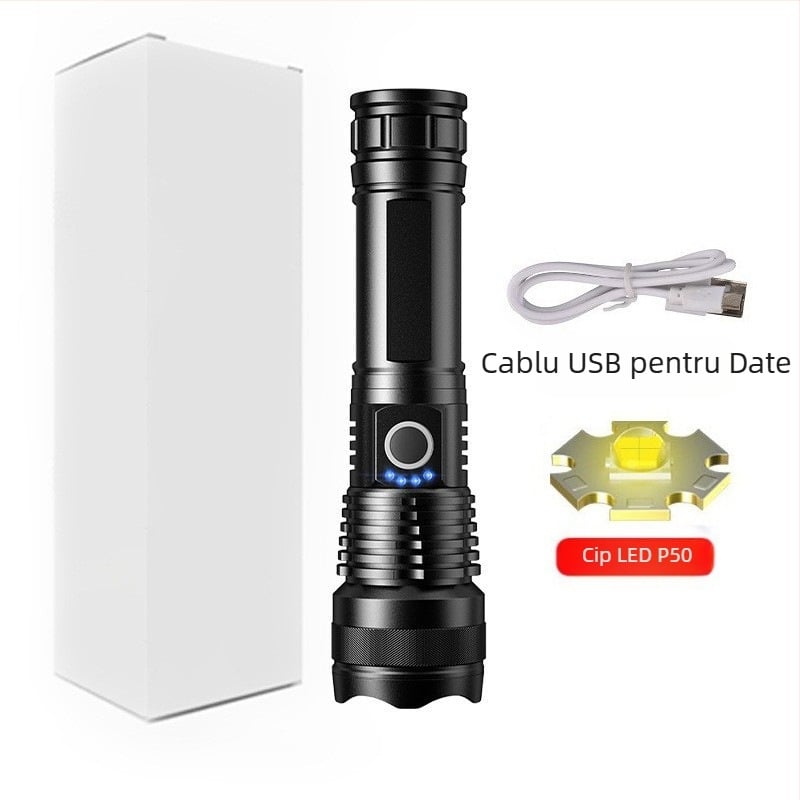 Lanternă reîncărcabilă transfrontalieră super ușoară cu rază lungă de acțiune, reflector de patrulare în aer liber, pistol cu zoom Aurora, proiector mare, pistol laser puternic
