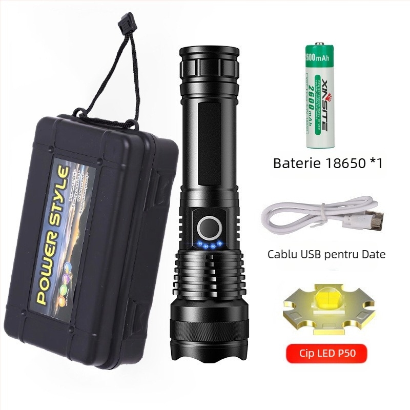 Lanternă reîncărcabilă transfrontalieră super ușoară cu rază lungă de acțiune, reflector de patrulare în aer liber, pistol cu zoom Aurora, proiector mare, pistol laser puternic