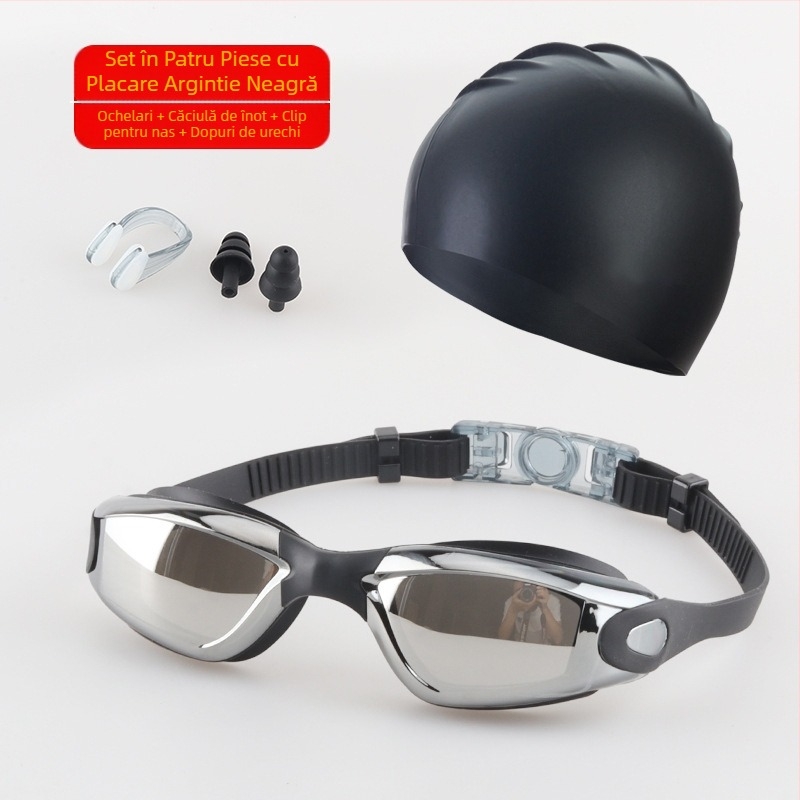 Set ochelari de înot pentru adulți, cască de înot, ochelari de înot din silicon din patru piese pentru bărbați și femei, echipament profesional de antrenament pentru înot, impermeabil și anti-aburire