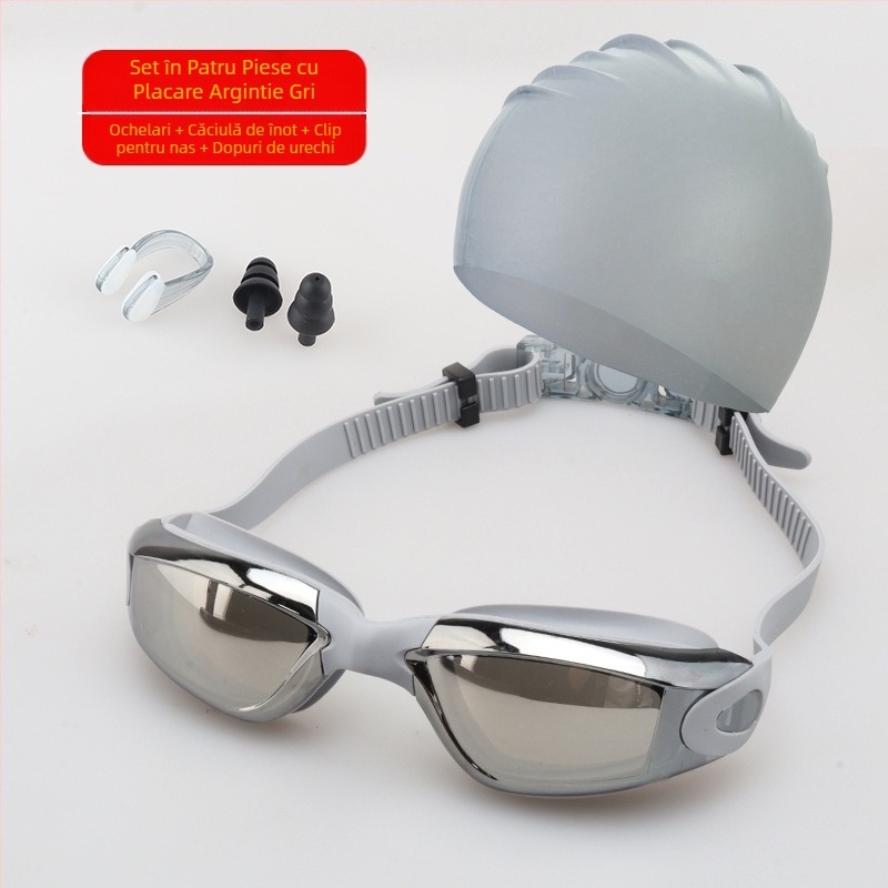 Set ochelari de înot pentru adulți, cască de înot, ochelari de înot din silicon din patru piese pentru bărbați și femei, echipament profesional de antrenament pentru înot, impermeabil și anti-aburire