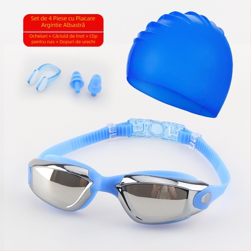 Set ochelari de înot pentru adulți, cască de înot, ochelari de înot din silicon din patru piese pentru bărbați și femei, echipament profesional de antrenament pentru înot, impermeabil și anti-aburire