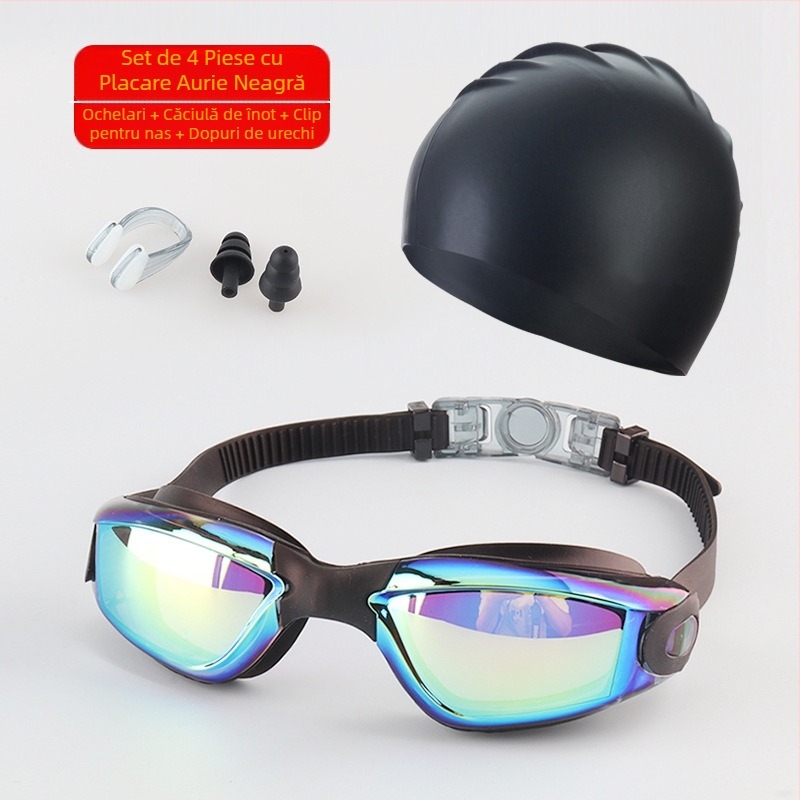Set ochelari de înot pentru adulți, cască de înot, ochelari de înot din silicon din patru piese pentru bărbați și femei, echipament profesional de antrenament pentru înot, impermeabil și anti-aburire