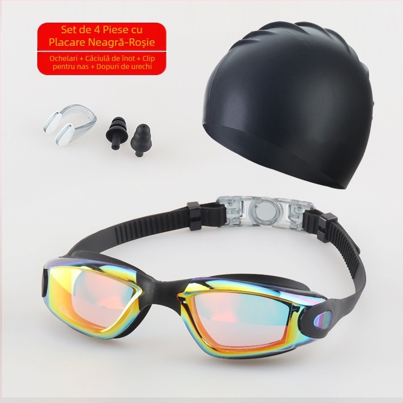 Set ochelari de înot pentru adulți, cască de înot, ochelari de înot din silicon din patru piese pentru bărbați și femei, echipament profesional de antrenament pentru înot, impermeabil și anti-aburire