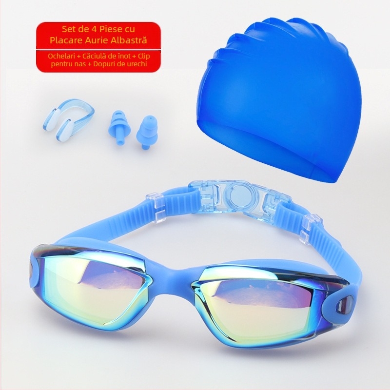Set ochelari de înot pentru adulți, cască de înot, ochelari de înot din silicon din patru piese pentru bărbați și femei, echipament profesional de antrenament pentru înot, impermeabil și anti-aburire