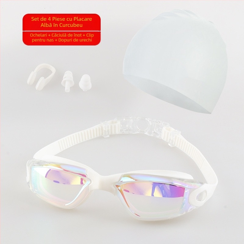 Set ochelari de înot pentru adulți, cască de înot, ochelari de înot din silicon din patru piese pentru bărbați și femei, echipament profesional de antrenament pentru înot, impermeabil și anti-aburire