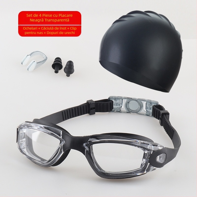 Set ochelari de înot pentru adulți, cască de înot, ochelari de înot din silicon din patru piese pentru bărbați și femei, echipament profesional de antrenament pentru înot, impermeabil și anti-aburire