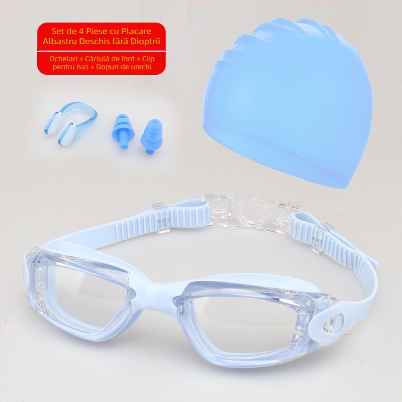 Set ochelari de înot pentru adulți, cască de înot, ochelari de înot din silicon din patru piese pentru bărbați și femei, echipament profesional de antrenament pentru înot, impermeabil și anti-aburire