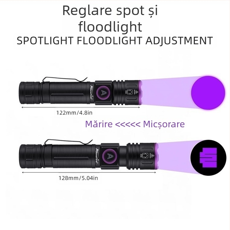 Lanternă telescopică cu zoom 395, lumină UV violetă, fum, identificare vin, 365nm, detectare fluorescentă SV85