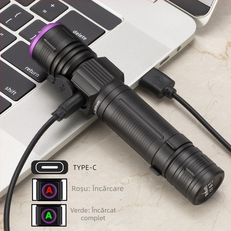 Lanternă telescopică cu zoom 395, lumină UV violetă, fum, identificare vin, 365nm, detectare fluorescentă SV85
