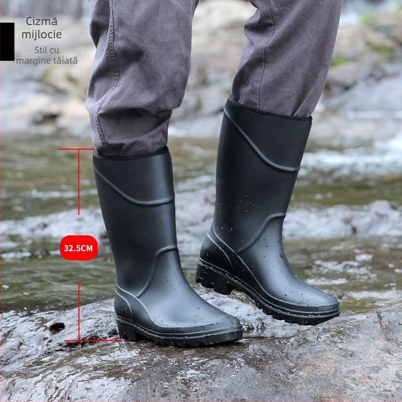 Pantofi impermeabili la modă noi pentru bărbați, cizme de cauciuc pentru șantier, cizme de ploaie pentru adulți, cizme de ploaie cu tub înalt și jos pentru bărbați, en-gros