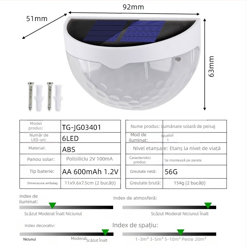 Lampă solară Amazon, lampă de perete cu LED, semicirculară, lumină de atmosferă pentru grădină, lumină solară pentru gardul piscinei, lampă de grădină