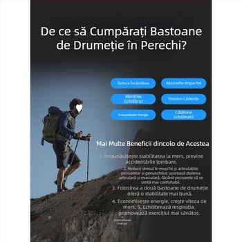 Alpinism baston telescopic pliabil din carbon, baston profesional în aer liber, drumeții, alpinism, echipament anti-alunecare, cârjă