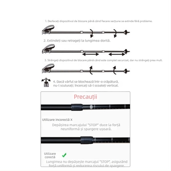Alpinism baston telescopic pliabil din carbon, baston profesional în aer liber, drumeții, alpinism, echipament anti-alunecare, cârjă