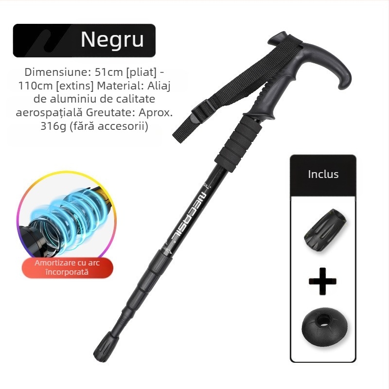 Alpinism baston telescopic pliabil din carbon, baston profesional în aer liber, drumeții, alpinism, echipament anti-alunecare, cârjă