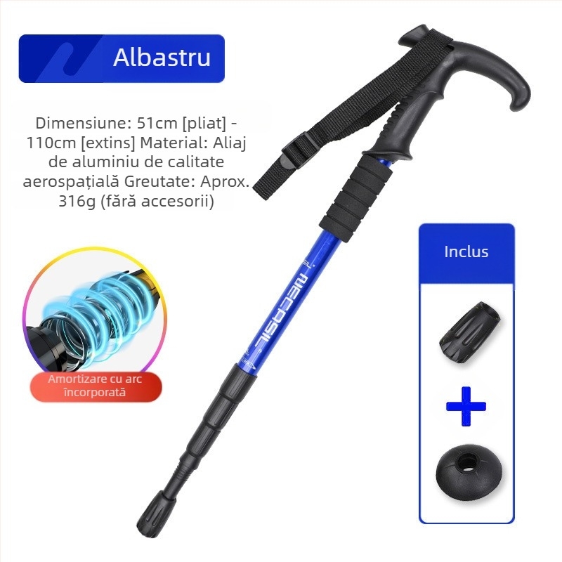Alpinism baston telescopic pliabil din carbon, baston profesional în aer liber, drumeții, alpinism, echipament anti-alunecare, cârjă