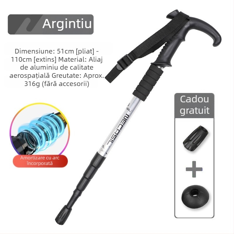 Alpinism baston telescopic pliabil din carbon, baston profesional în aer liber, drumeții, alpinism, echipament anti-alunecare, cârjă