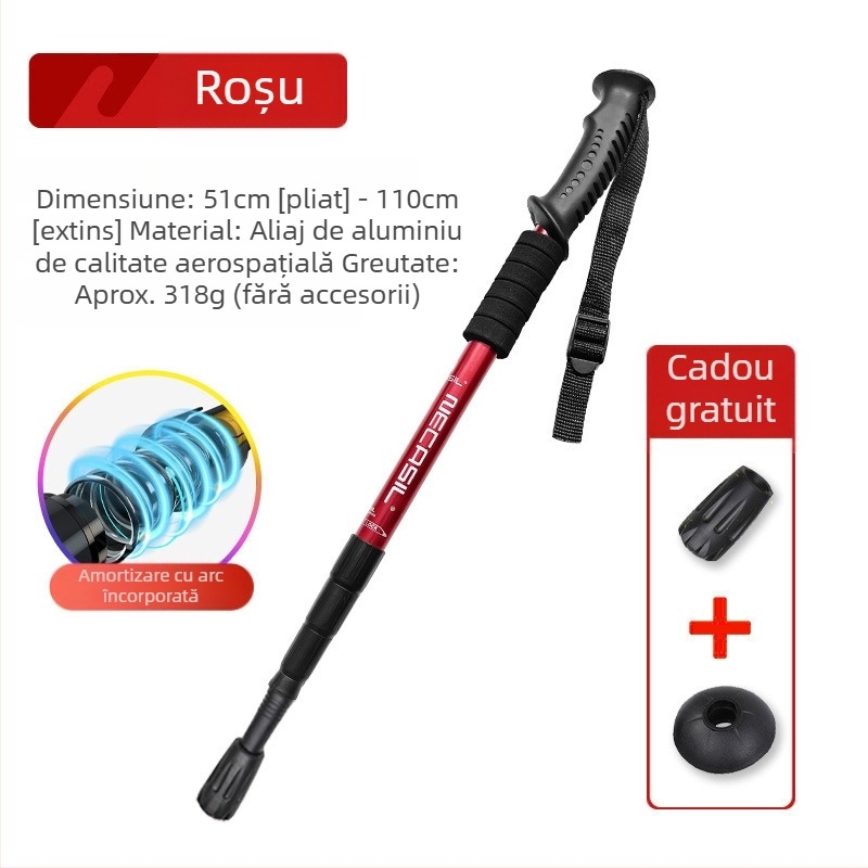 Alpinism baston telescopic pliabil din carbon, baston profesional în aer liber, drumeții, alpinism, echipament anti-alunecare, cârjă
