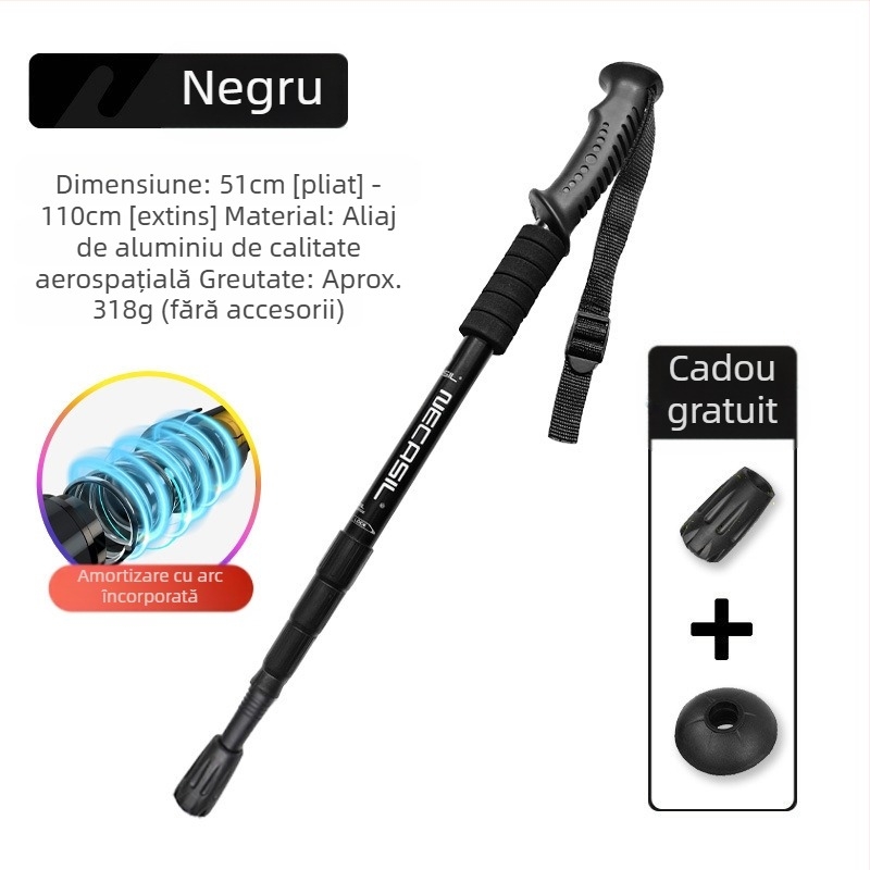 Alpinism baston telescopic pliabil din carbon, baston profesional în aer liber, drumeții, alpinism, echipament anti-alunecare, cârjă