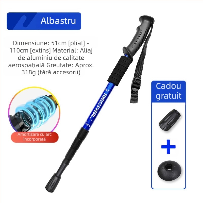 Alpinism baston telescopic pliabil din carbon, baston profesional în aer liber, drumeții, alpinism, echipament anti-alunecare, cârjă
