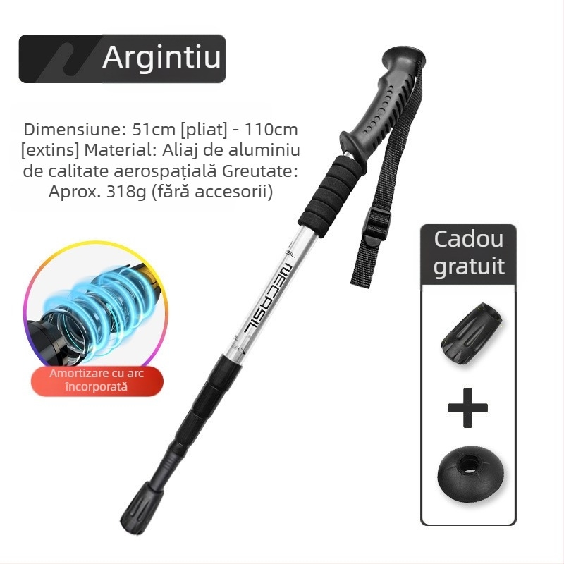 Alpinism baston telescopic pliabil din carbon, baston profesional în aer liber, drumeții, alpinism, echipament anti-alunecare, cârjă