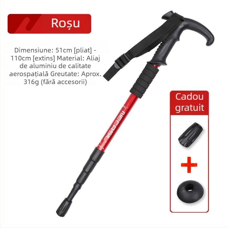 Alpinism baston telescopic pliabil din carbon, baston profesional în aer liber, drumeții, alpinism, echipament anti-alunecare, cârjă