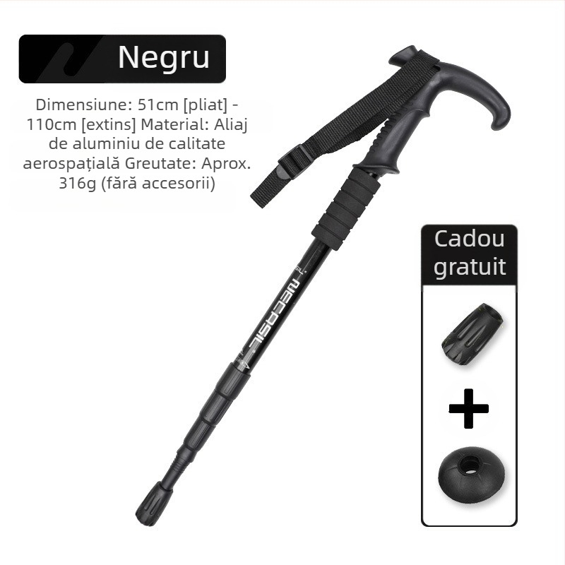 Alpinism baston telescopic pliabil din carbon, baston profesional în aer liber, drumeții, alpinism, echipament anti-alunecare, cârjă