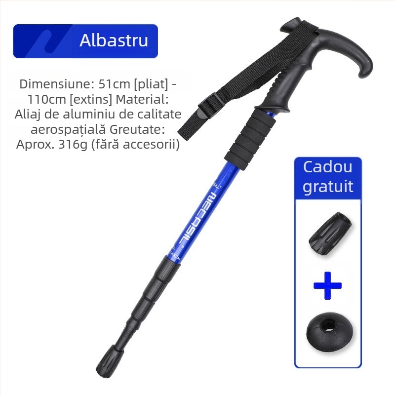 Alpinism baston telescopic pliabil din carbon, baston profesional în aer liber, drumeții, alpinism, echipament anti-alunecare, cârjă