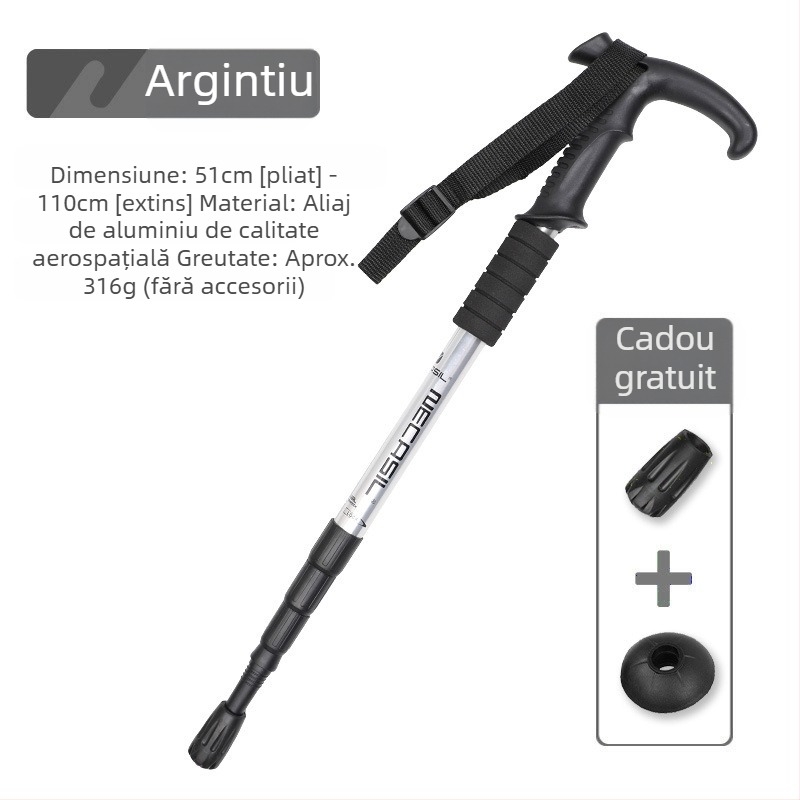 Alpinism baston telescopic pliabil din carbon, baston profesional în aer liber, drumeții, alpinism, echipament anti-alunecare, cârjă