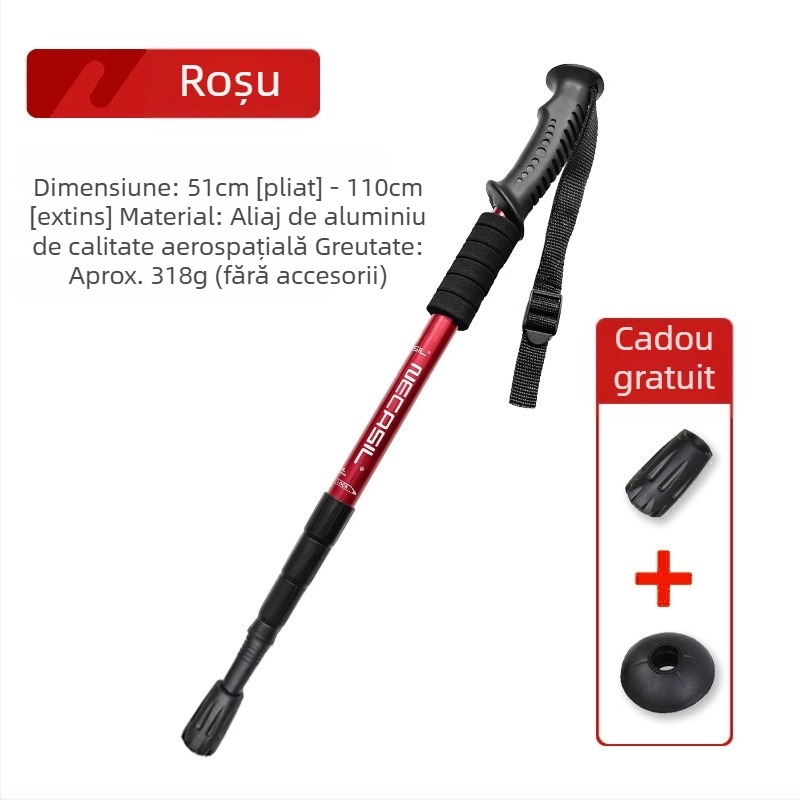 Alpinism baston telescopic pliabil din carbon, baston profesional în aer liber, drumeții, alpinism, echipament anti-alunecare, cârjă