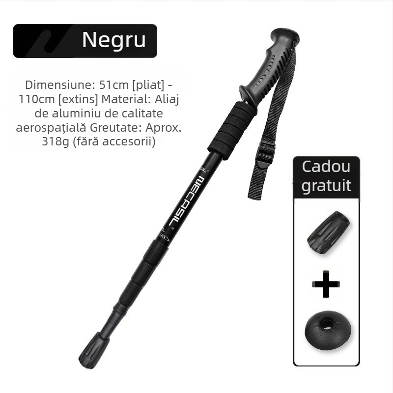 Alpinism baston telescopic pliabil din carbon, baston profesional în aer liber, drumeții, alpinism, echipament anti-alunecare, cârjă