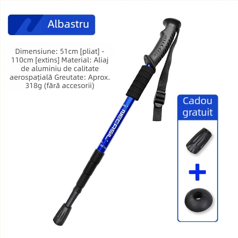 Alpinism baston telescopic pliabil din carbon, baston profesional în aer liber, drumeții, alpinism, echipament anti-alunecare, cârjă