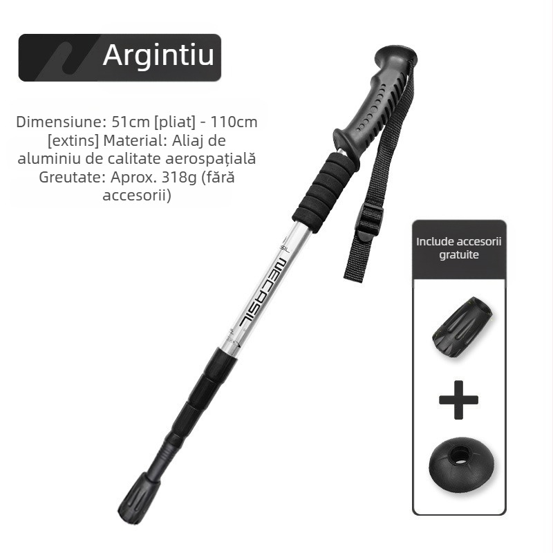 Alpinism baston telescopic pliabil din carbon, baston profesional în aer liber, drumeții, alpinism, echipament anti-alunecare, cârjă