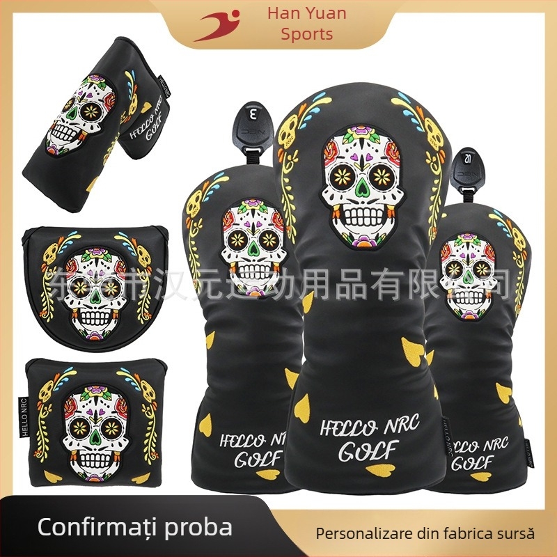 Husă pentru club de golf, husă pentru stâlp, costum de stâlp din lemn, husă pentru stâlp de împingere cu craniu, en-gros, comerț electronic transfrontalier, producători noi