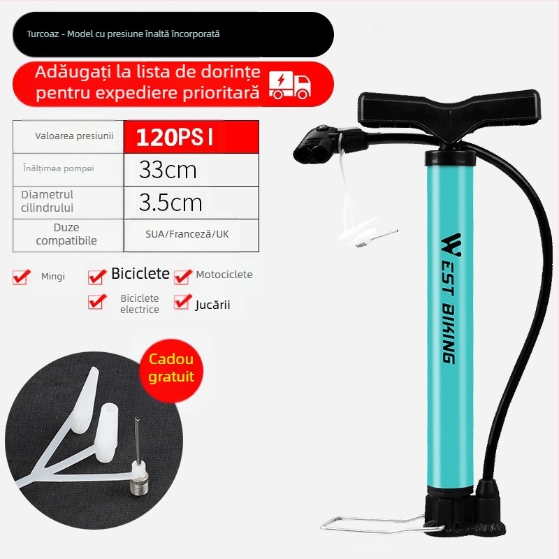 Pompă de înaltă presiune West Rider pentru biciclete de munte, acasă, portabilă, pentru mașini de baschet, cu baterie, pentru mașini și motociclete