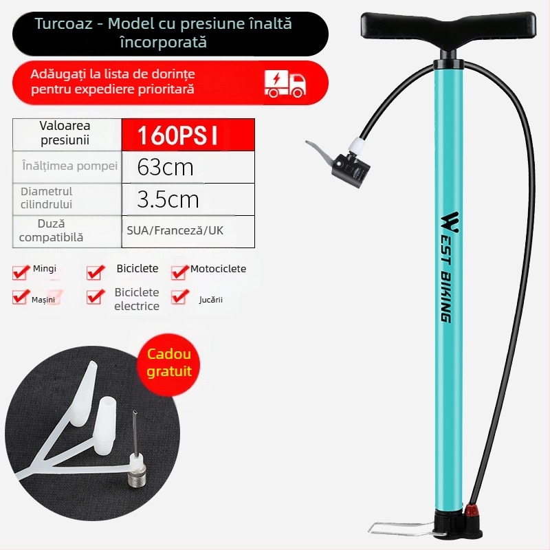 Pompă de înaltă presiune West Rider pentru biciclete de munte, acasă, portabilă, pentru mașini de baschet, cu baterie, pentru mașini și motociclete