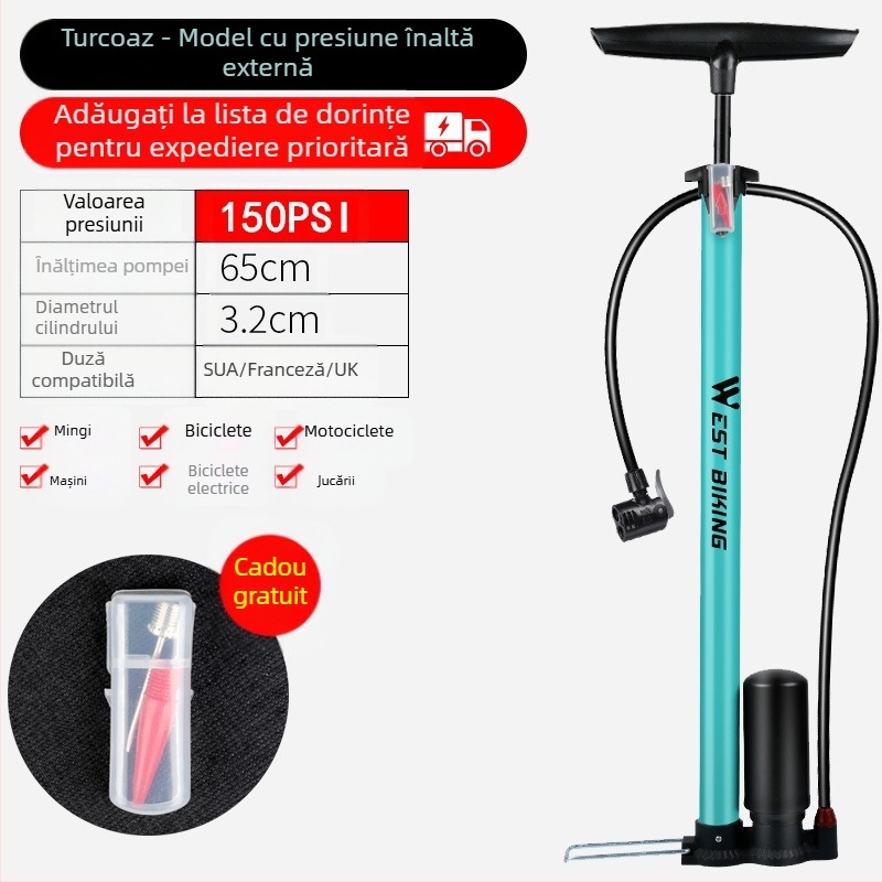 Pompă de înaltă presiune West Rider pentru biciclete de munte, acasă, portabilă, pentru mașini de baschet, cu baterie, pentru mașini și motociclete