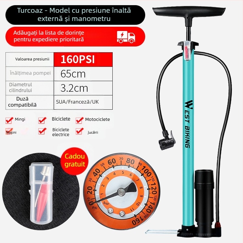 Pompă de înaltă presiune West Rider pentru biciclete de munte, acasă, portabilă, pentru mașini de baschet, cu baterie, pentru mașini și motociclete