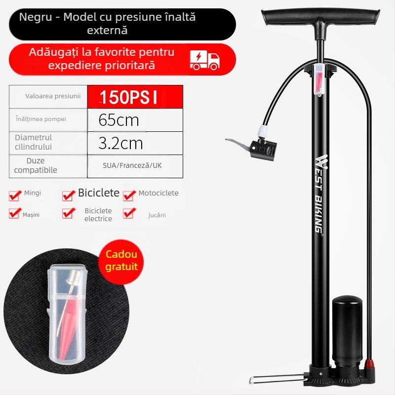 Pompă de înaltă presiune West Rider pentru biciclete de munte, acasă, portabilă, pentru mașini de baschet, cu baterie, pentru mașini și motociclete