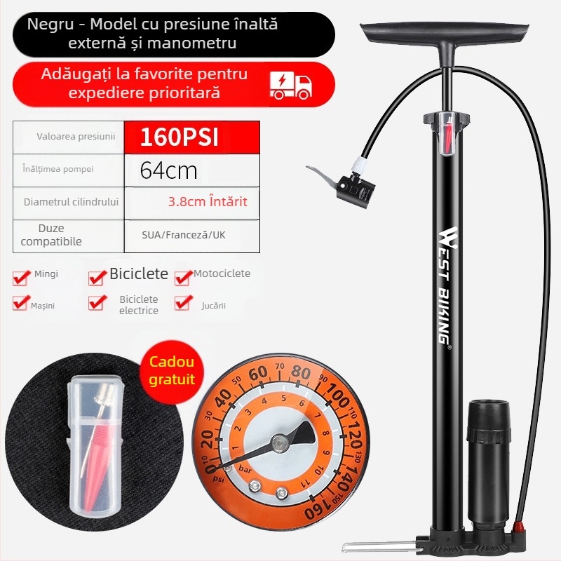 Pompă de înaltă presiune West Rider pentru biciclete de munte, acasă, portabilă, pentru mașini de baschet, cu baterie, pentru mașini și motociclete