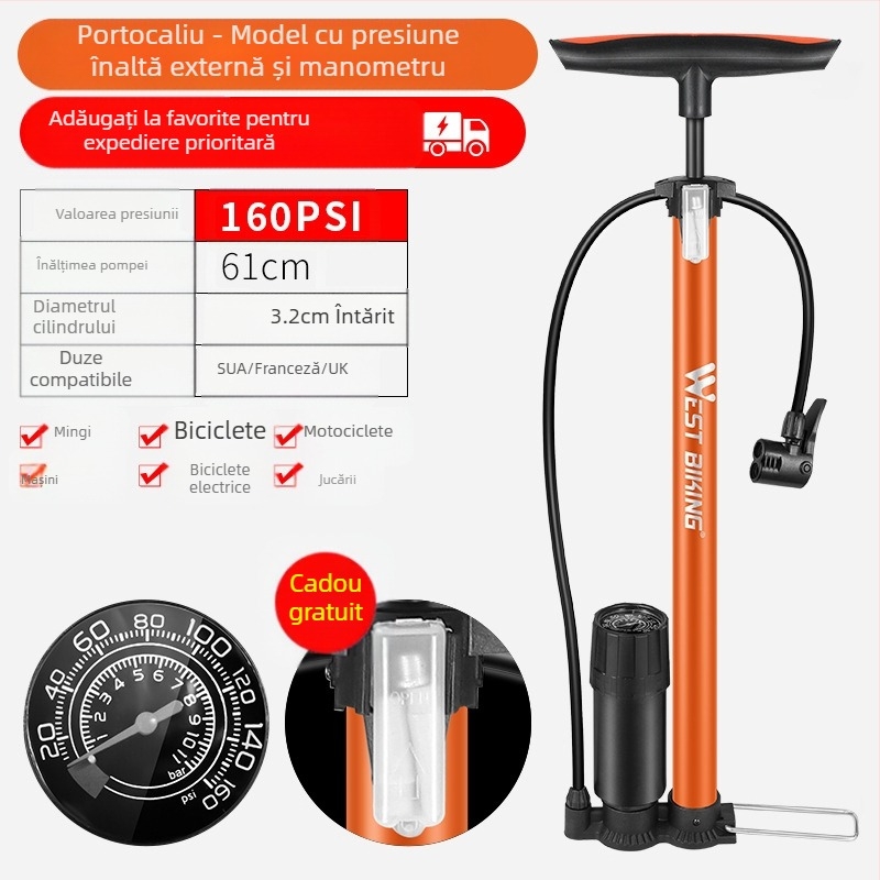 Pompă de înaltă presiune West Rider pentru biciclete de munte, acasă, portabilă, pentru mașini de baschet, cu baterie, pentru mașini și motociclete