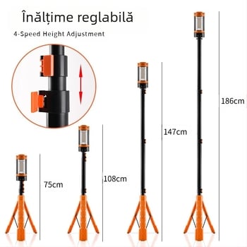 Lanternă nouă cu suport de 1,8 m, lumină puternică de încărcare pentru camping, lumină de lucru de urgență de lungă durată, cu trei pagini