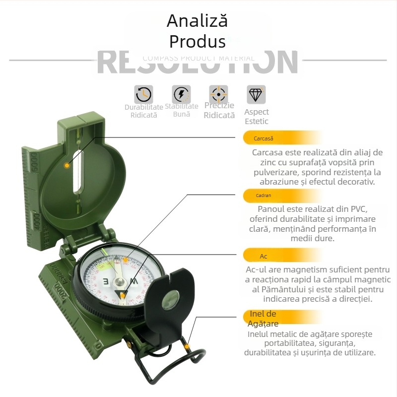 Busolă multifuncțională în aer liber, busolă pentru camping, busolă off-road, busolă geologică nordică, echipament de luptă pentru soldat american, din metal