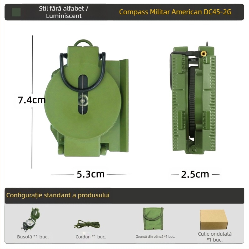 Busolă multifuncțională în aer liber, busolă pentru camping, busolă off-road, busolă geologică nordică, echipament de luptă pentru soldat american, din metal