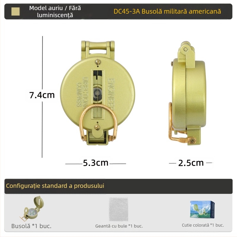 Busolă multifuncțională în aer liber, busolă pentru camping, busolă off-road, busolă geologică nordică, echipament de luptă pentru soldat american, din metal